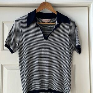 Philosophy Navy/White Striped Short Sleeve Polo Sweater